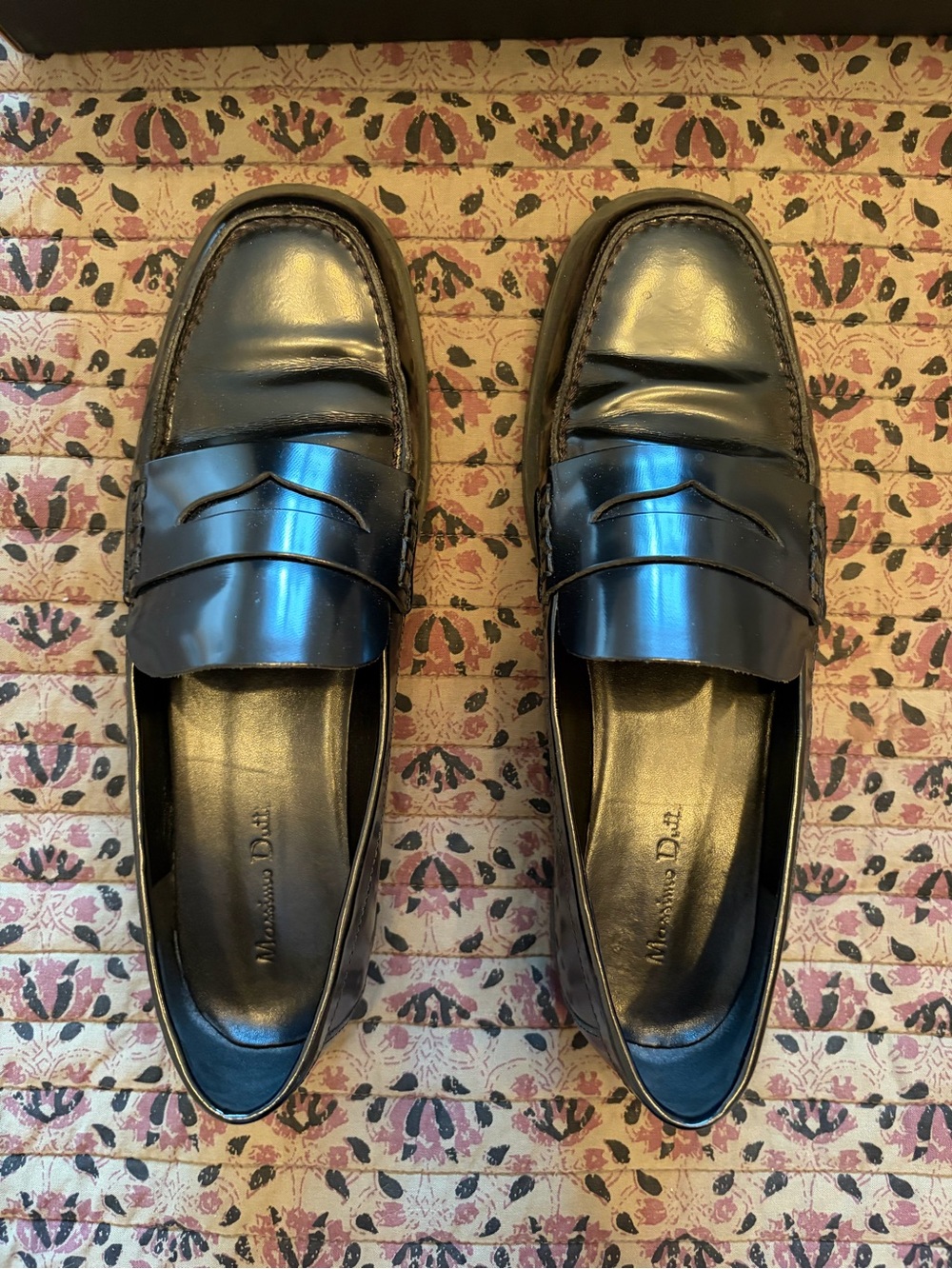 Massimo Dutti Black Leather Penny Loafers